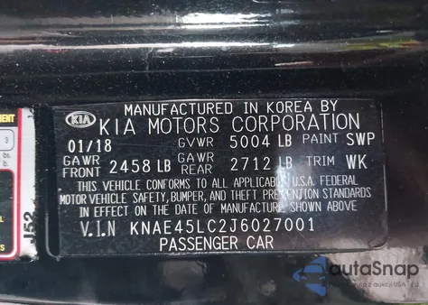 2018 Kia Stinger Gt1 из США, поврежденный, VIN KNAE45LC2J6027001